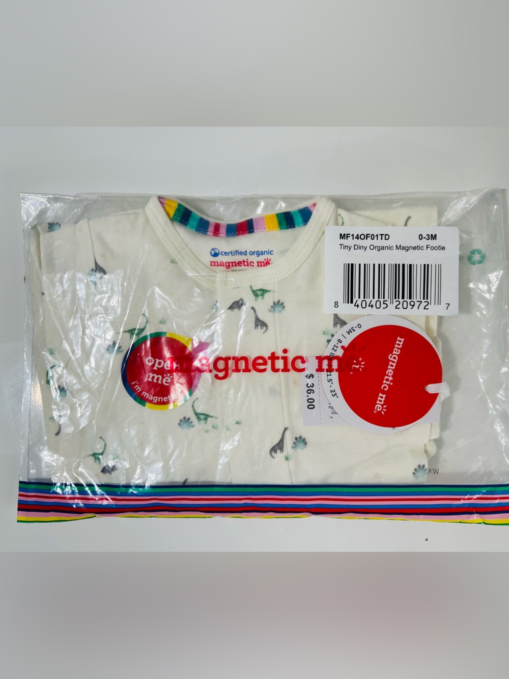 Magnetic Me Tiny Diny Organic Cotton Footie- Size 0/3 Months